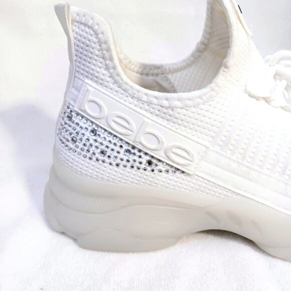 NEW bebe Crystals Sneakers ANALIA Sz 11 WHITE Rhinestones Embellished Luxe Fancy - Picture 3 of 16